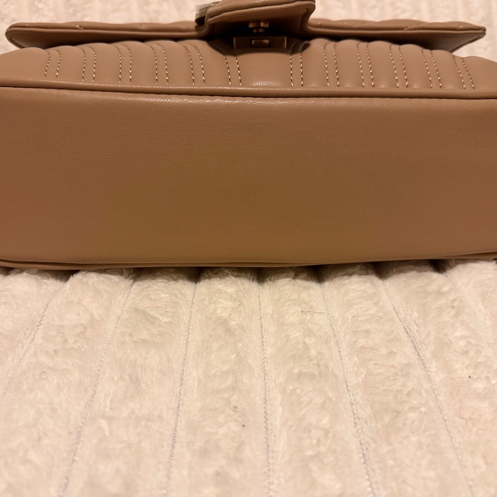 Quilted Taupe Chain Shoulder Bag - Chevron Crossbody - Picture 7 of 8